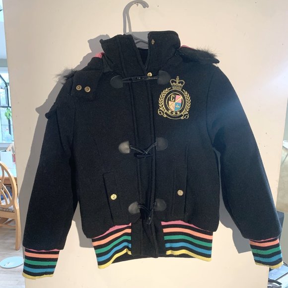 Coogli Rainbow bomber jacket with faux fur trimmed hood